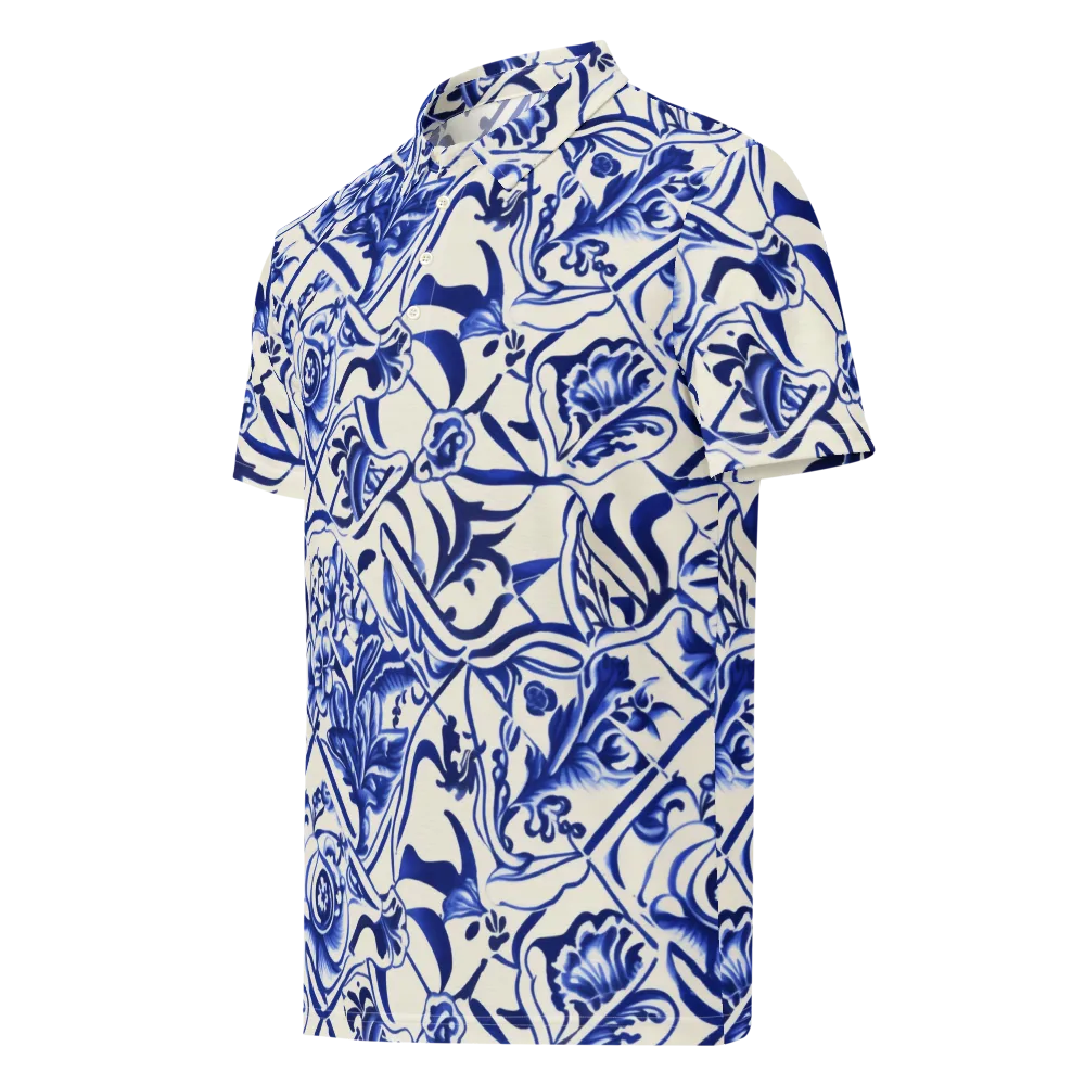 Cobalt Chinoiserie on Men's Slim Fit Polo Shirt — Left Front