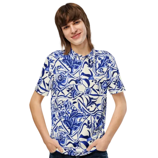 Cobalt Chinoiserie on a Men's Slim Fit Polo Shirt