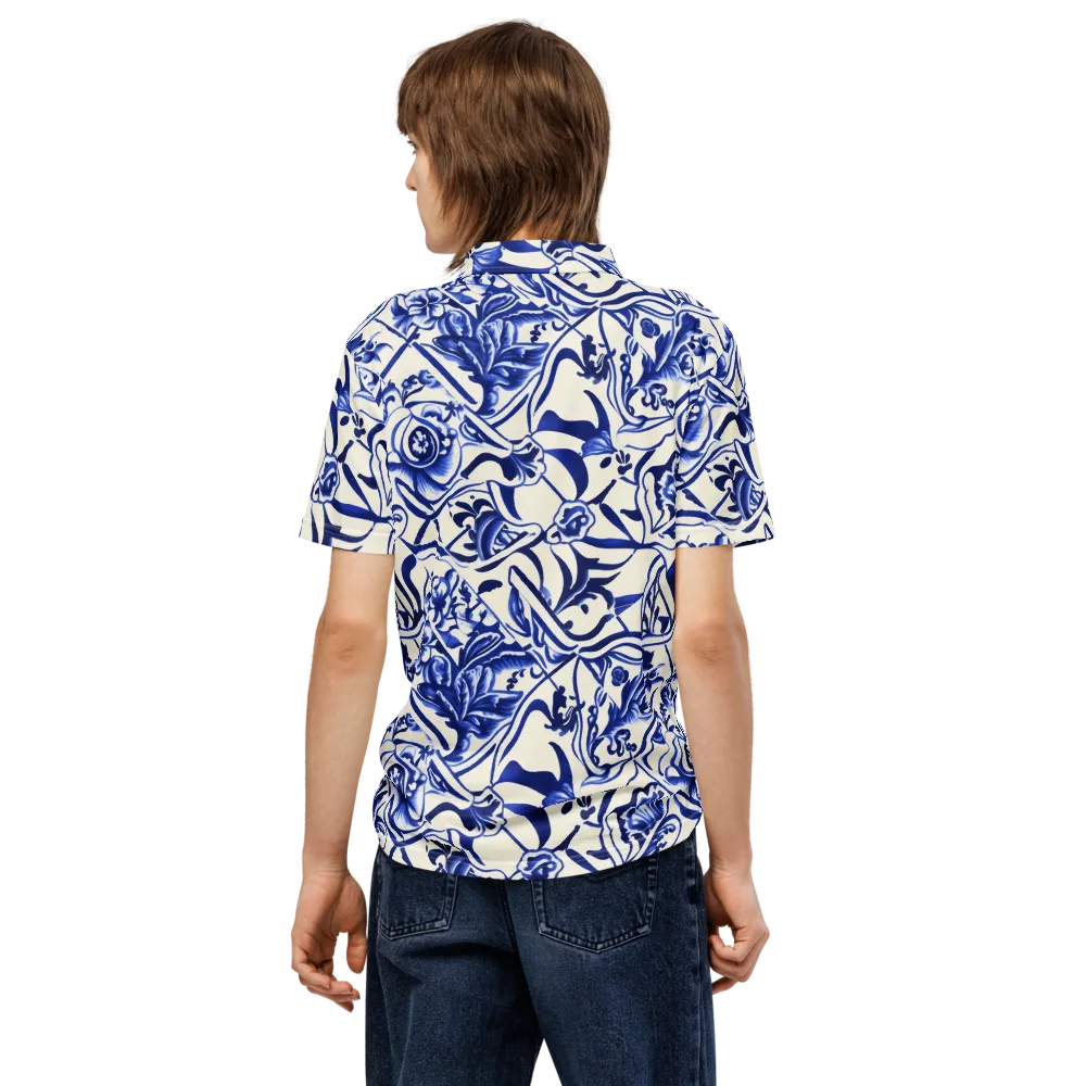 Cobalt Chinoiserie on Men's Slim Fit Polo Shirt — Back