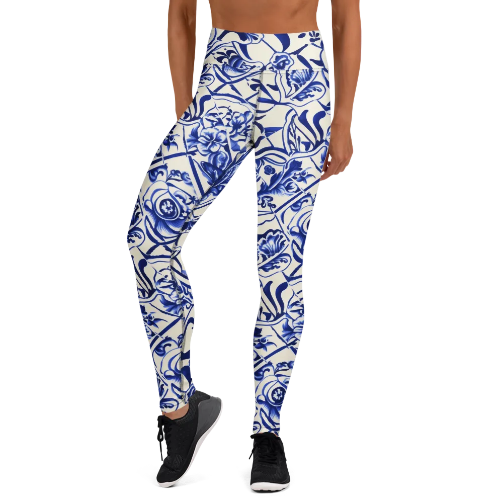 Cobalt Chinoiserie on Yoga Leggings — Front