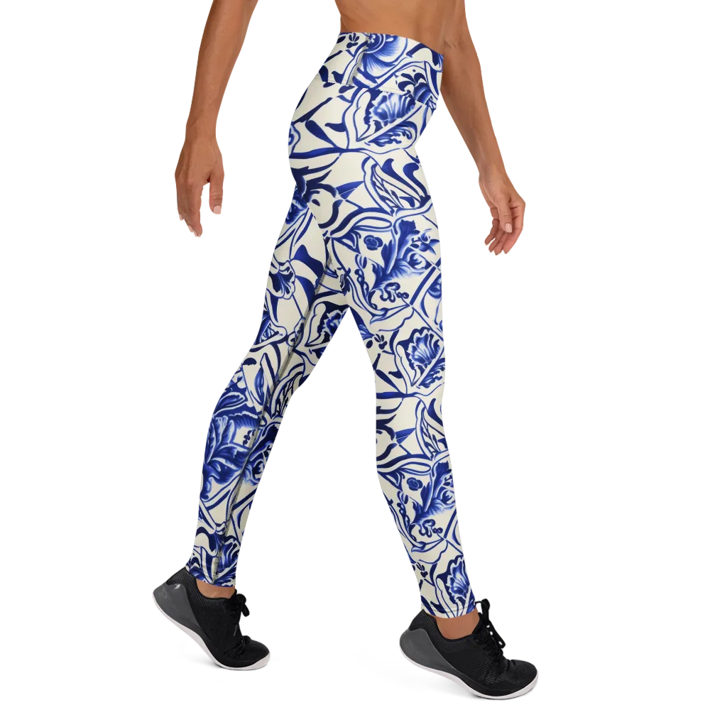 Cobalt Chinoiserie on Yoga Leggings — Right