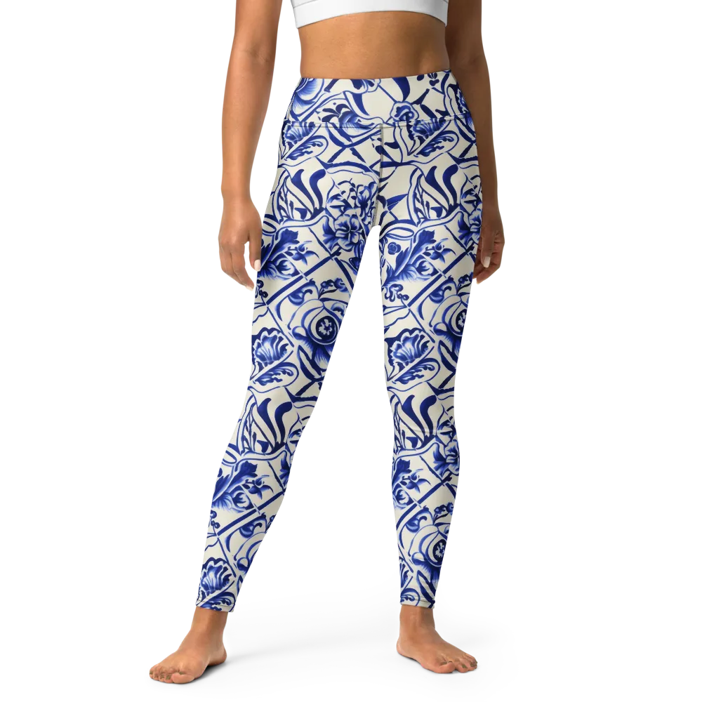 Cobalt Chinoiserie on Yoga Leggings — Front