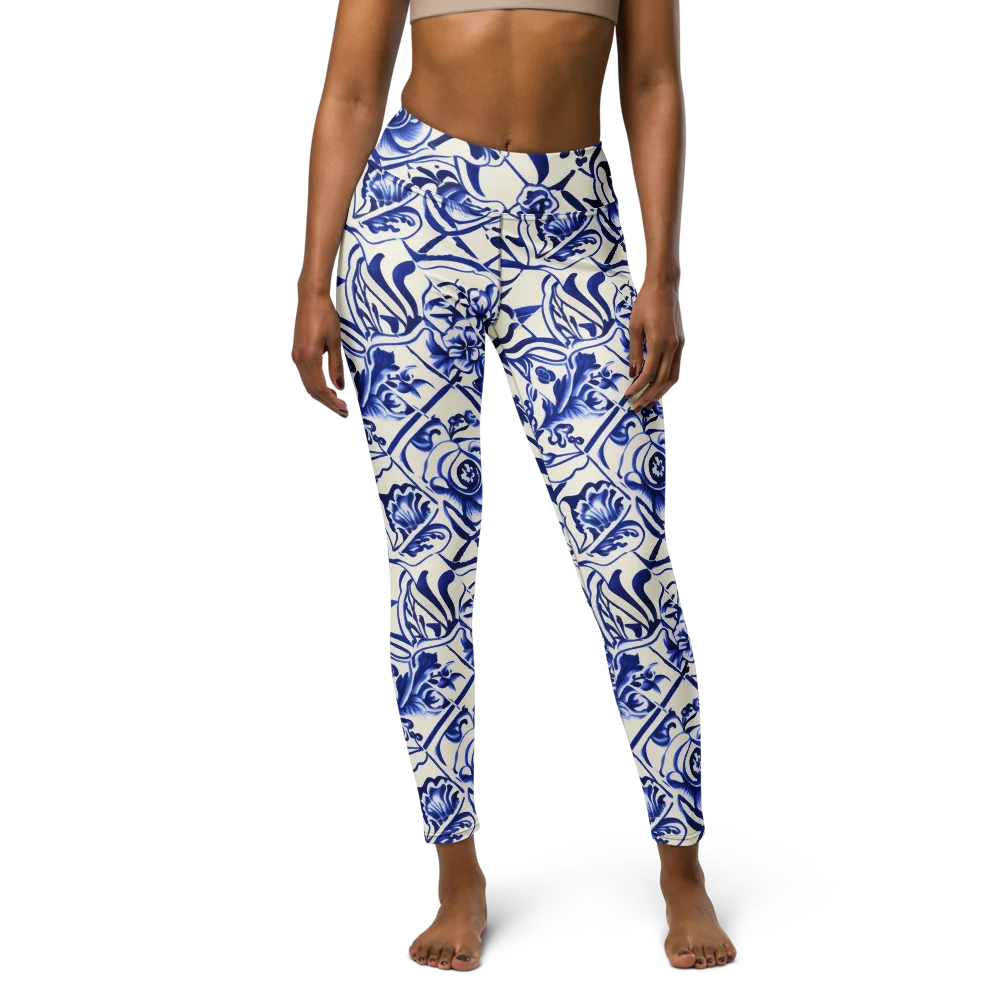 Cobalt Chinoiserie on Yoga Leggings — Front