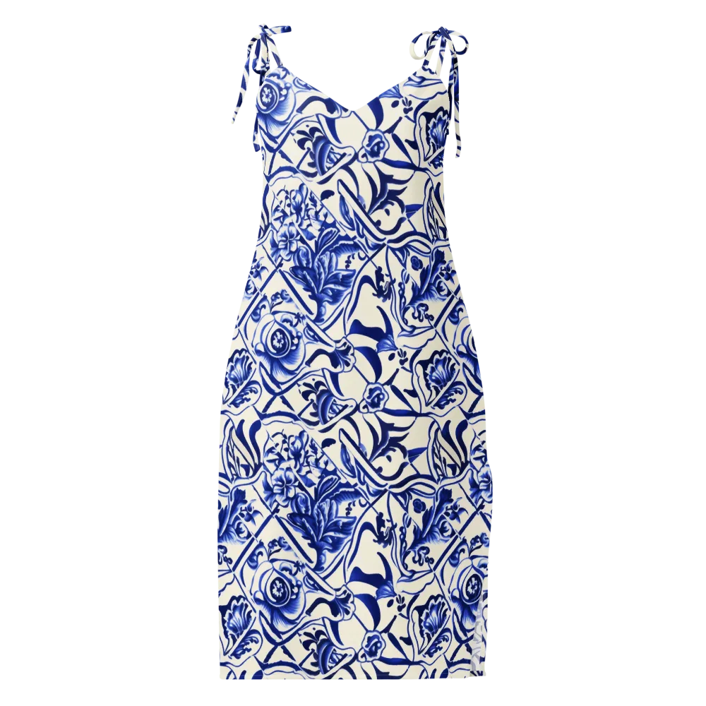 Cobalt Chinoiserie on Slip Dress — Front