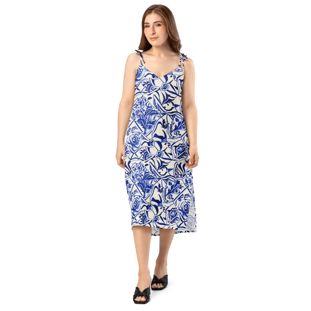 Cobalt Chinoiserie on Slip Dress — Front