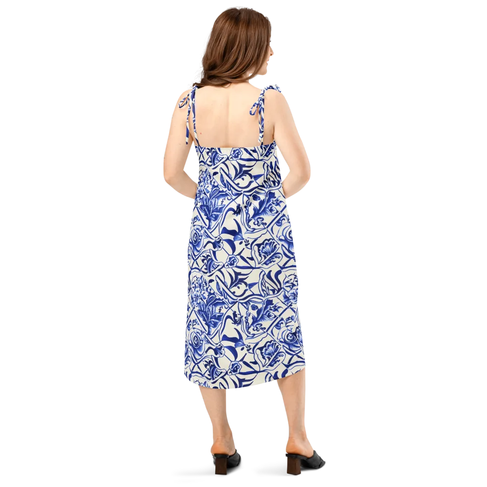 Cobalt Chinoiserie on Slip Dress — Back