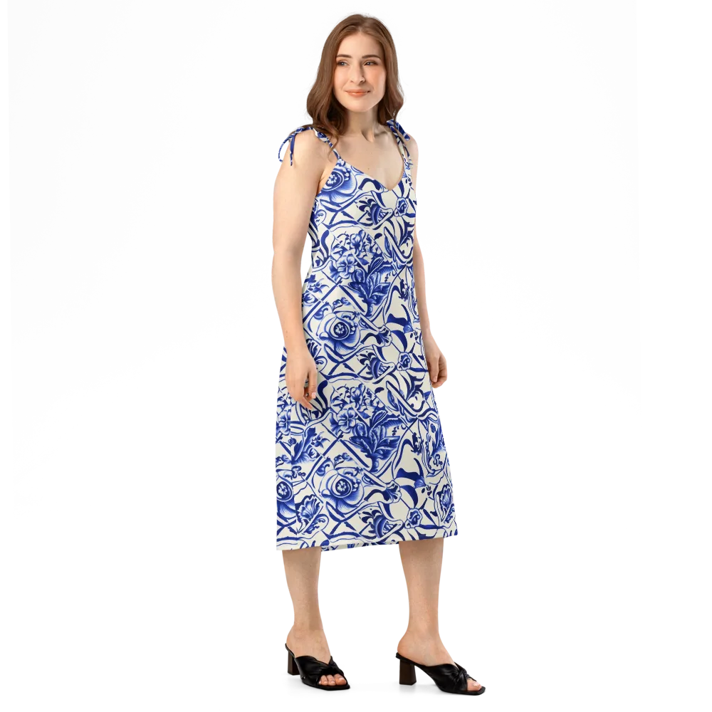 Cobalt Chinoiserie on Slip Dress — Right Front