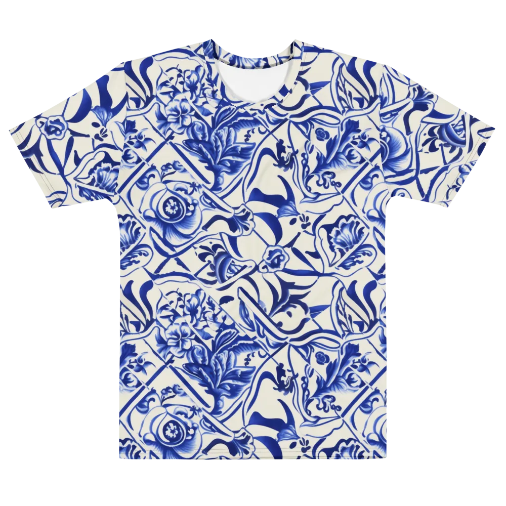 Cobalt Chinoiserie on Men's Cotton Crew Neck T-Shirt — Front