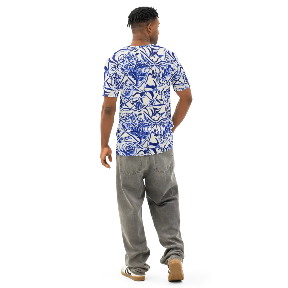Cobalt Chinoiserie on Men's Cotton Crew Neck T-Shirt — Back