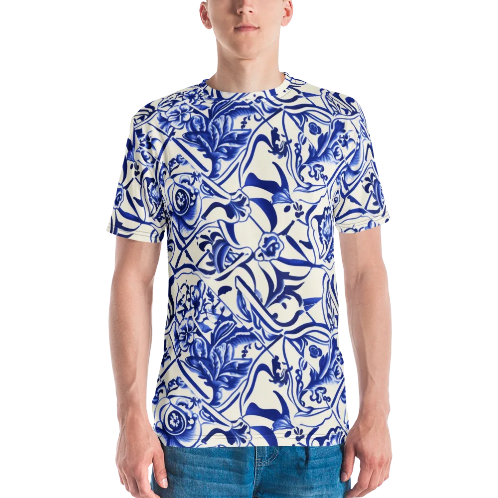 Cobalt Chinoiserie on Men's Crew Neck T-Shirt — Front