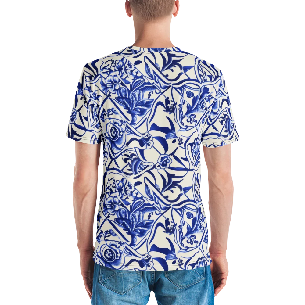 Cobalt Chinoiserie on Men's Crew Neck T-Shirt — Back