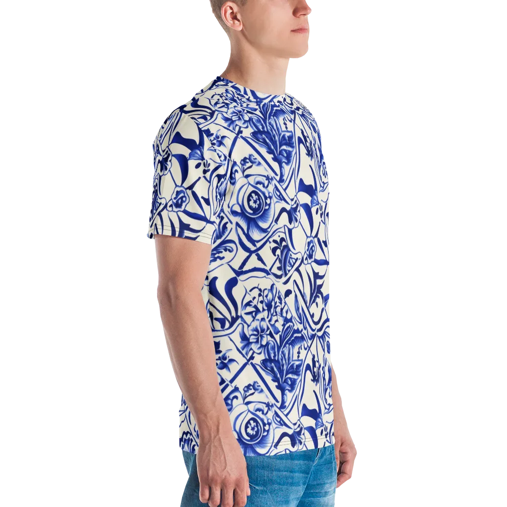 Cobalt Chinoiserie on Men's Crew Neck T-Shirt — Right