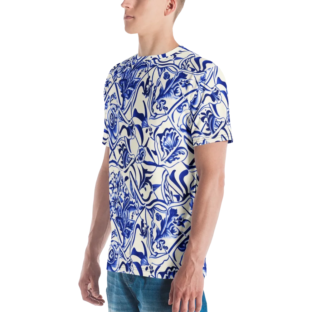 Cobalt Chinoiserie on Men's Crew Neck T-Shirt — Left