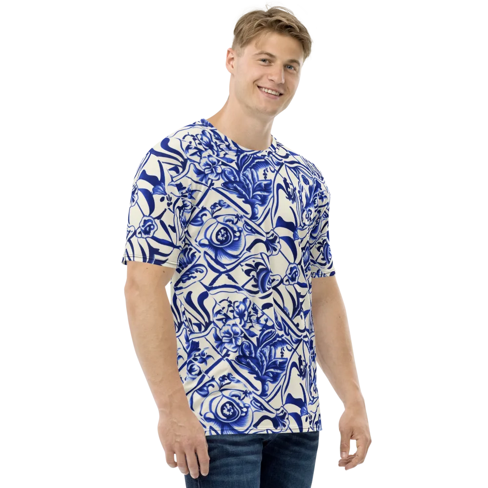 Cobalt Chinoiserie on Men's Crew Neck T-Shirt — Right