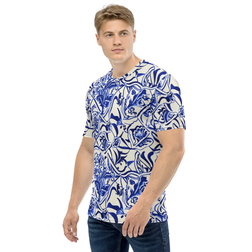 Cobalt Chinoiserie on Men's Crew Neck T-Shirt — Left