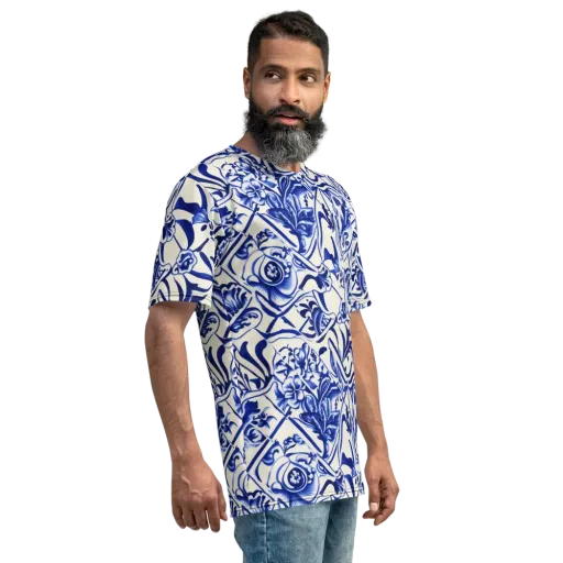 Cobalt Chinoiserie on a Men's Crew Neck T-Shirt