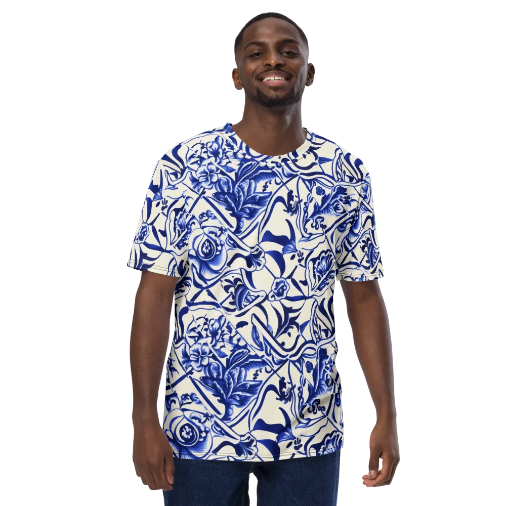 Cobalt Chinoiserie on Men's Crew Neck T-Shirt — Front