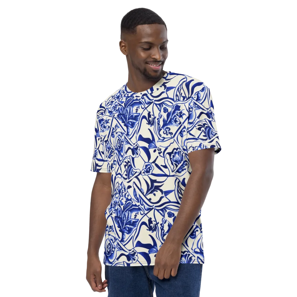 Cobalt Chinoiserie on Men's Crew Neck T-Shirt — Left