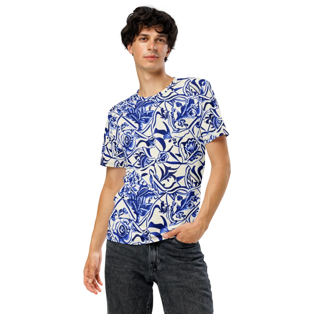 Cobalt Chinoiserie on Men's Crew Neck T-Shirt — Front