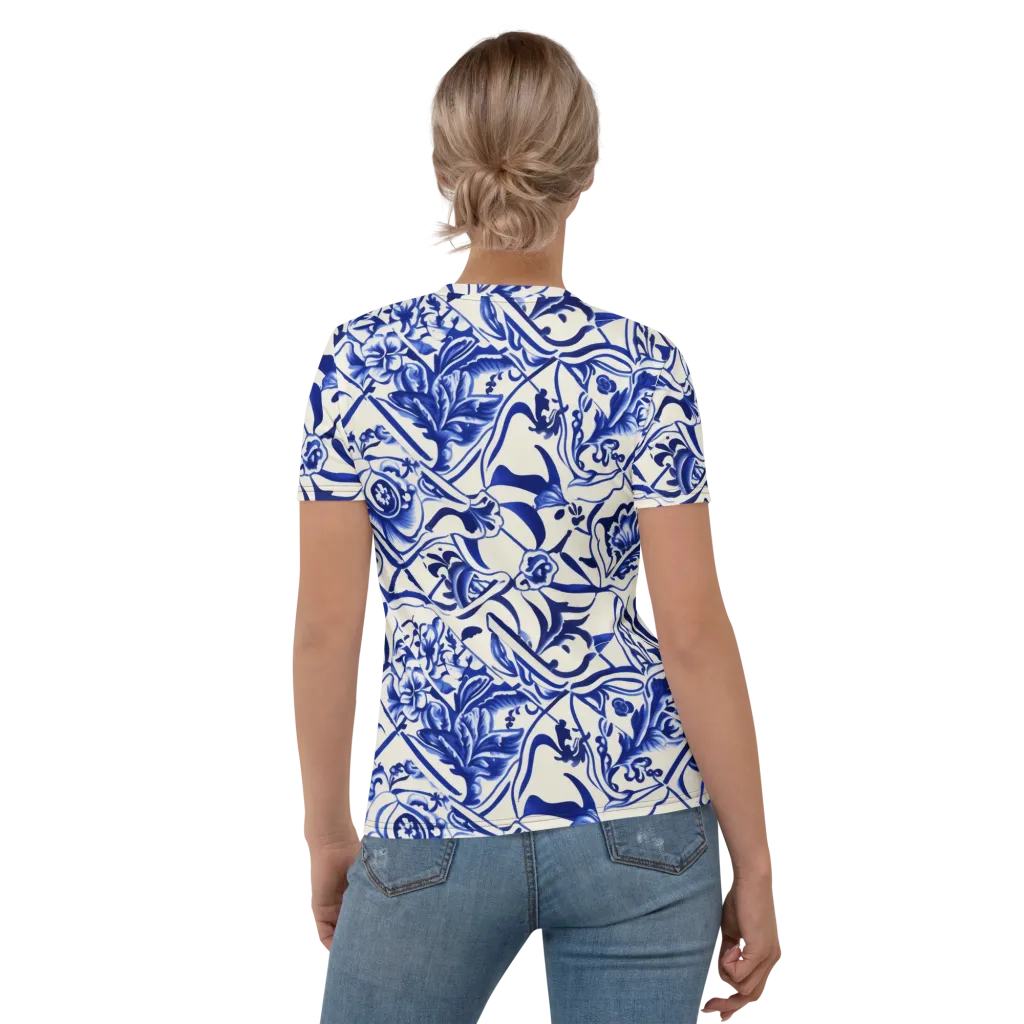 Cobalt Chinoiserie on Women's Crew Neck T-Shirt — Back