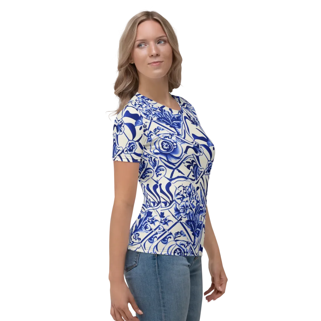 Cobalt Chinoiserie on Women's Crew Neck T-Shirt — Right