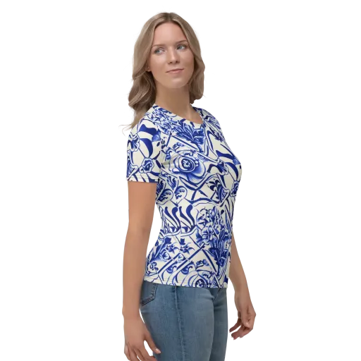 Cobalt Chinoiserie on a Women's Crew Neck T-Shirt