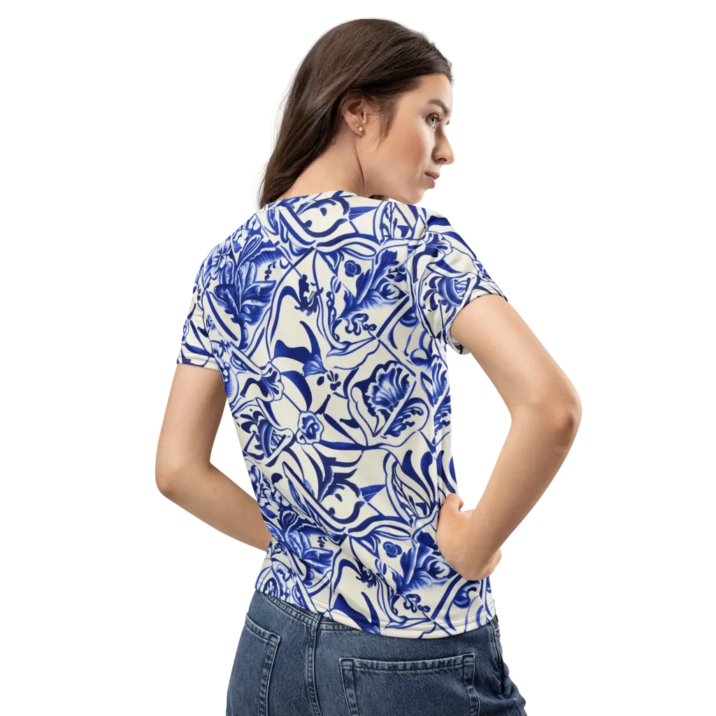 Cobalt Chinoiserie on Women's Crew Neck T-Shirt — Back