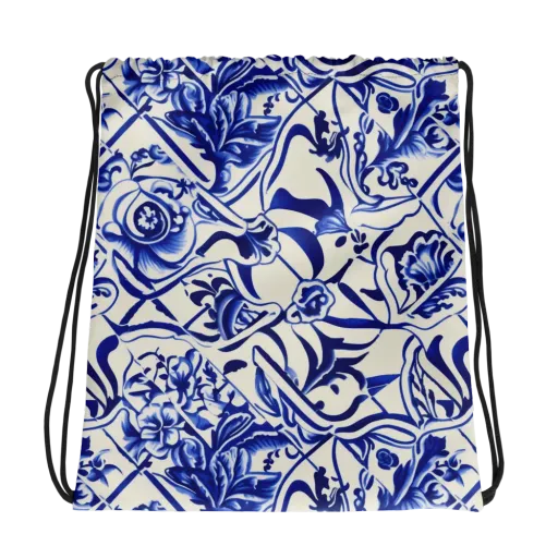 Cobalt Chinoiserie on a Drawstring Bag