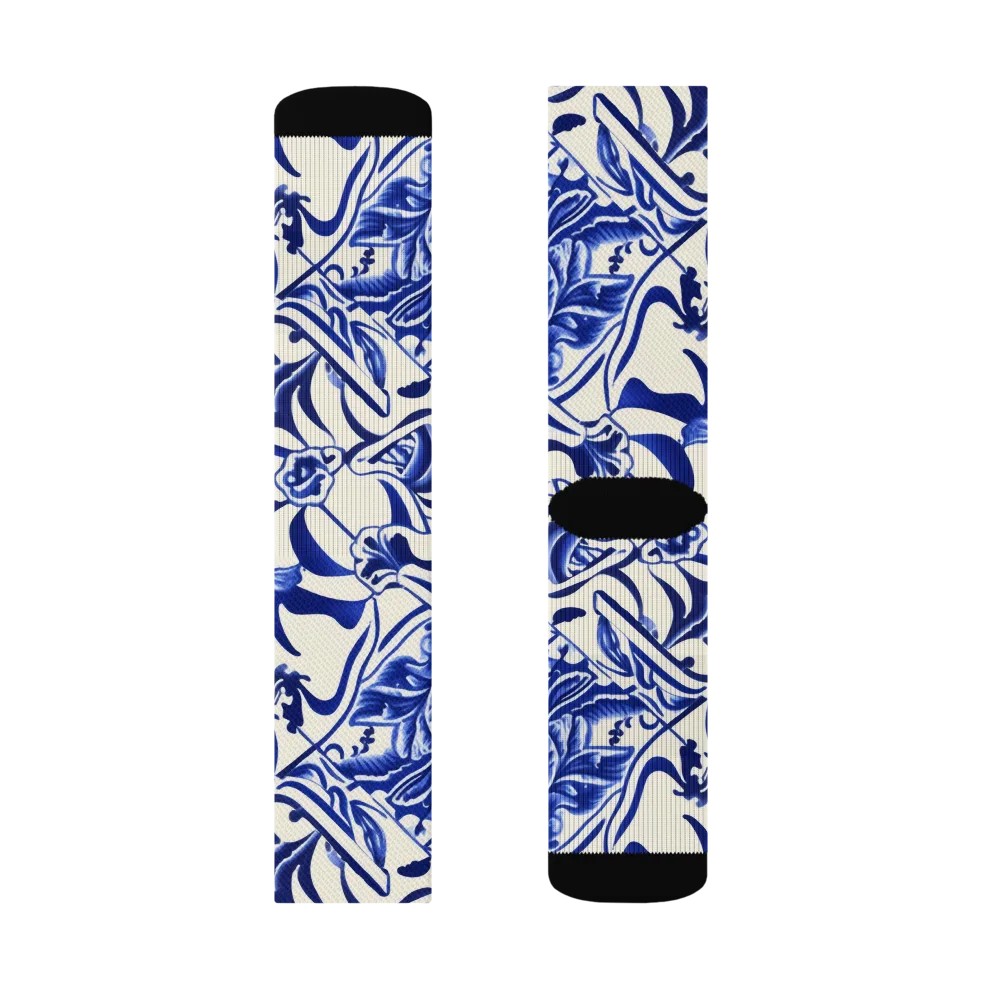 Cobalt Chinoiserie on Socks — Left Sock