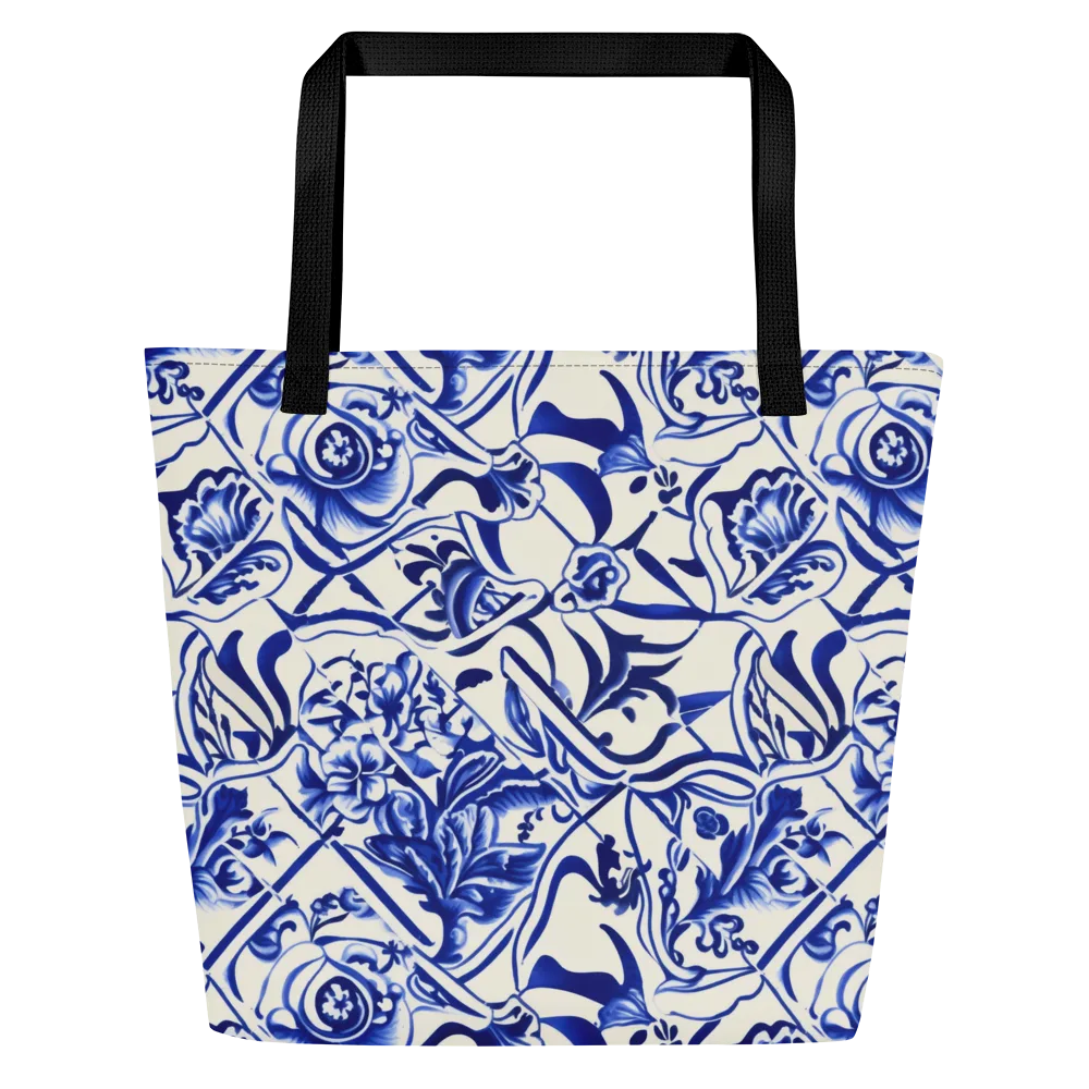 Cobalt Chinoiserie on Large Tote Bag W/ Pocket — Front