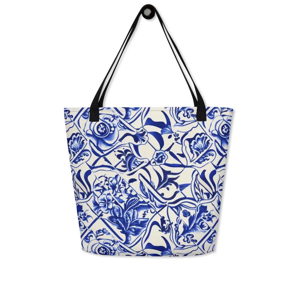 Cobalt Chinoiserie on Large Tote Bag W/ Pocket — Front