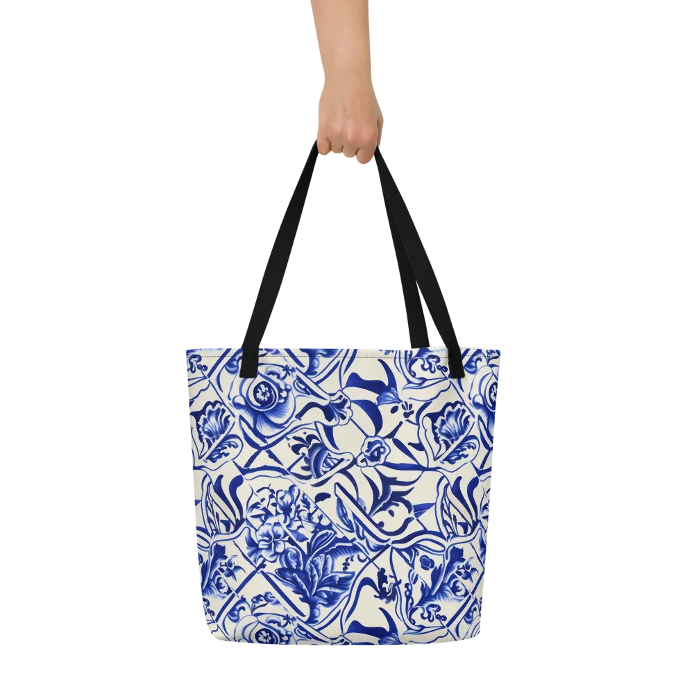 Cobalt Chinoiserie on Large Tote Bag W/ Pocket — Front