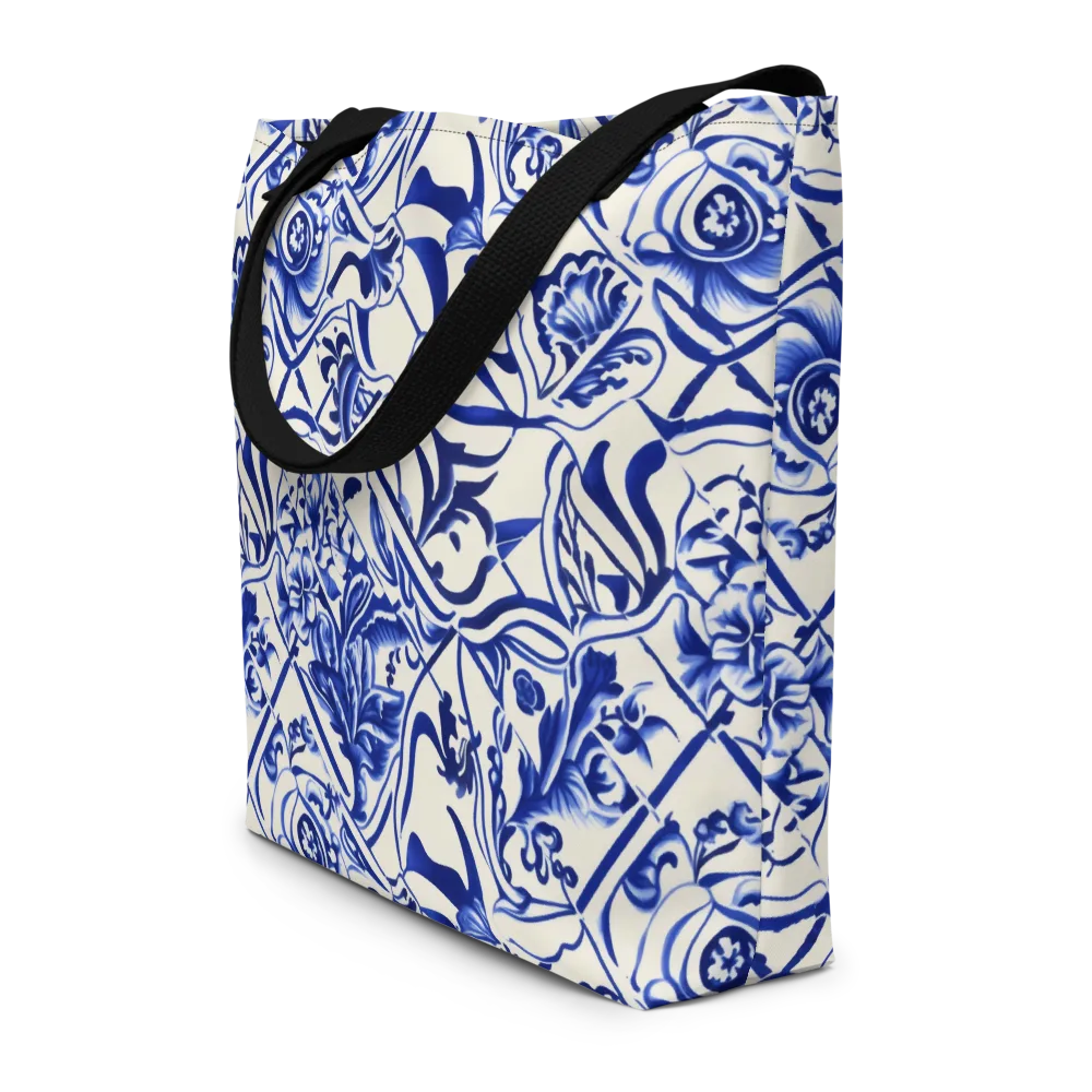 Cobalt Chinoiserie on Large Tote Bag W/ Pocket — Front