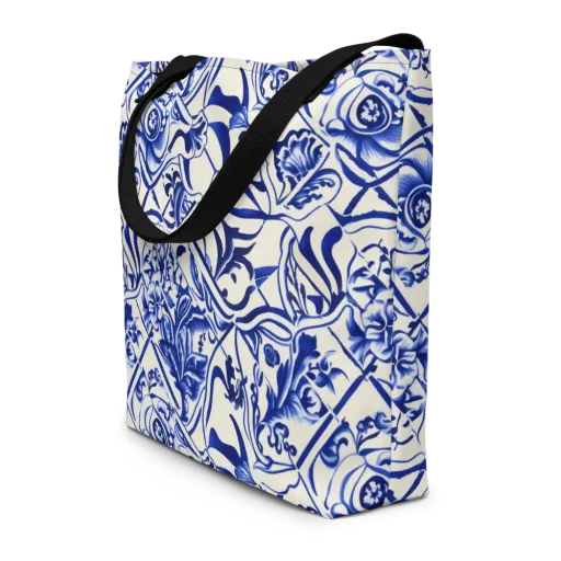 Cobalt Chinoiserie on a Large Tote Bag W/ Pocket