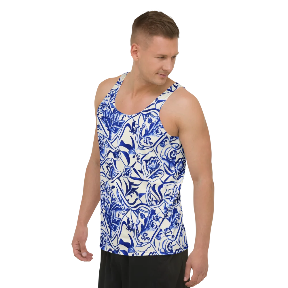 Cobalt Chinoiserie on Men's Tank Top — Left Front