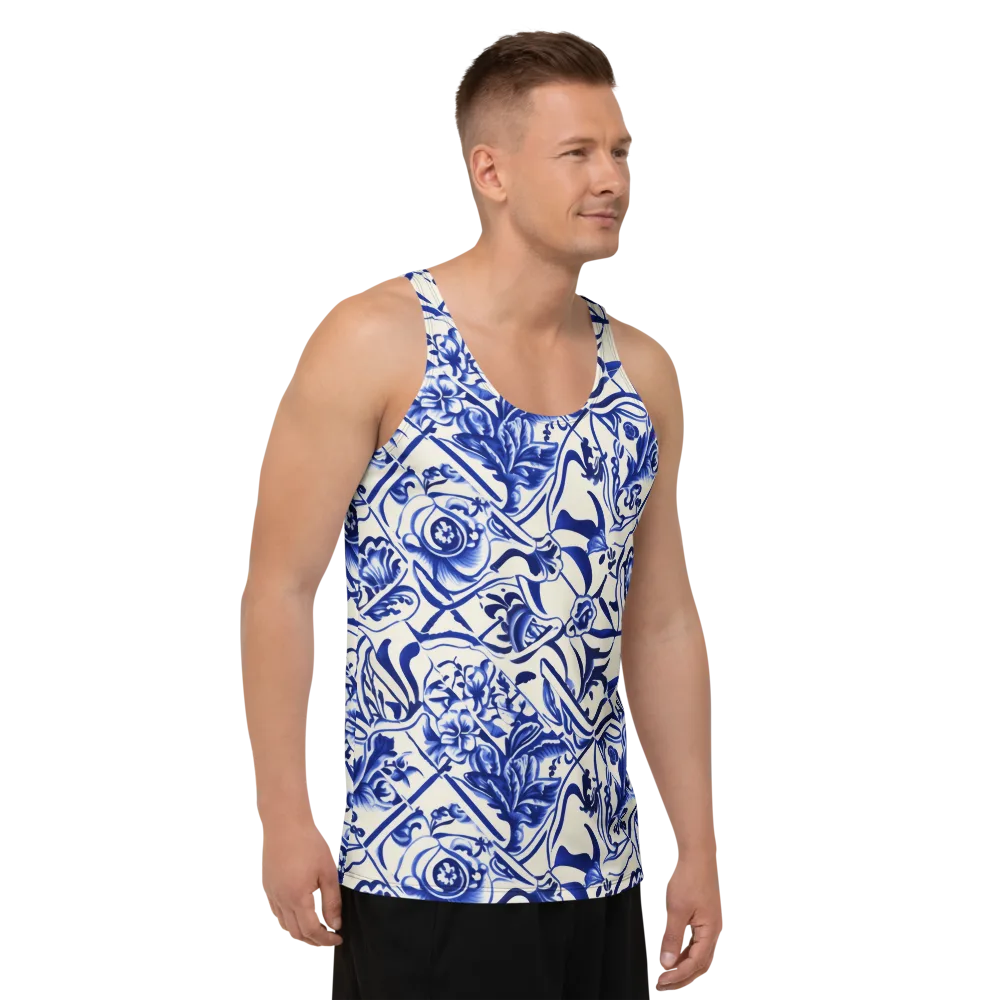 Cobalt Chinoiserie on Men's Tank Top — Right Front