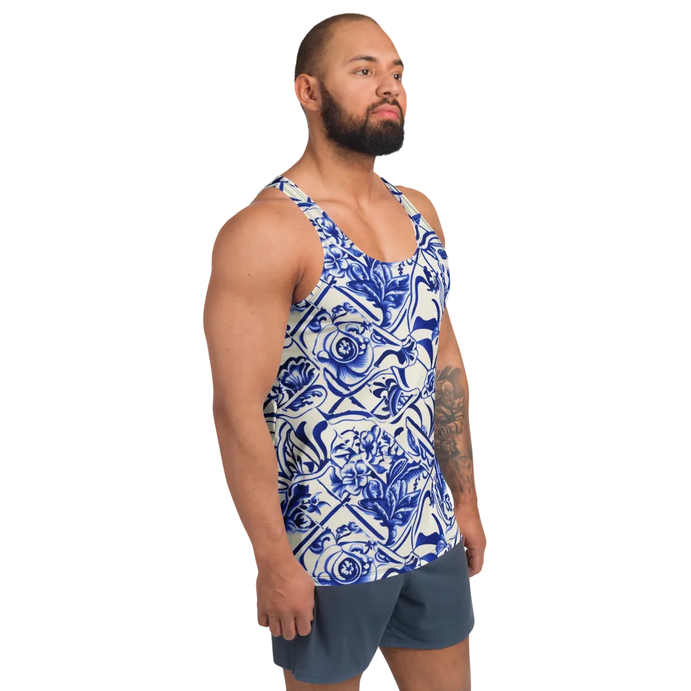 Cobalt Chinoiserie on Men's Tank Top — Right Front
