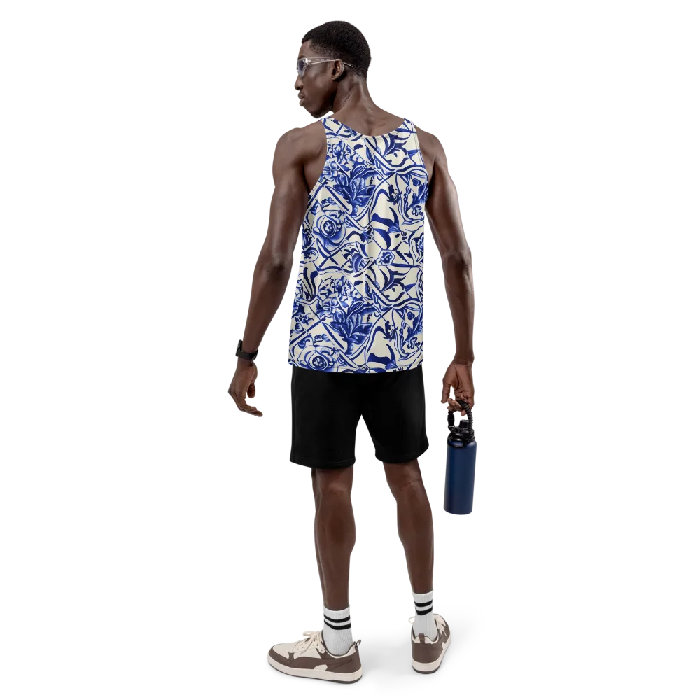 Cobalt Chinoiserie on Men's Tank Top — Back