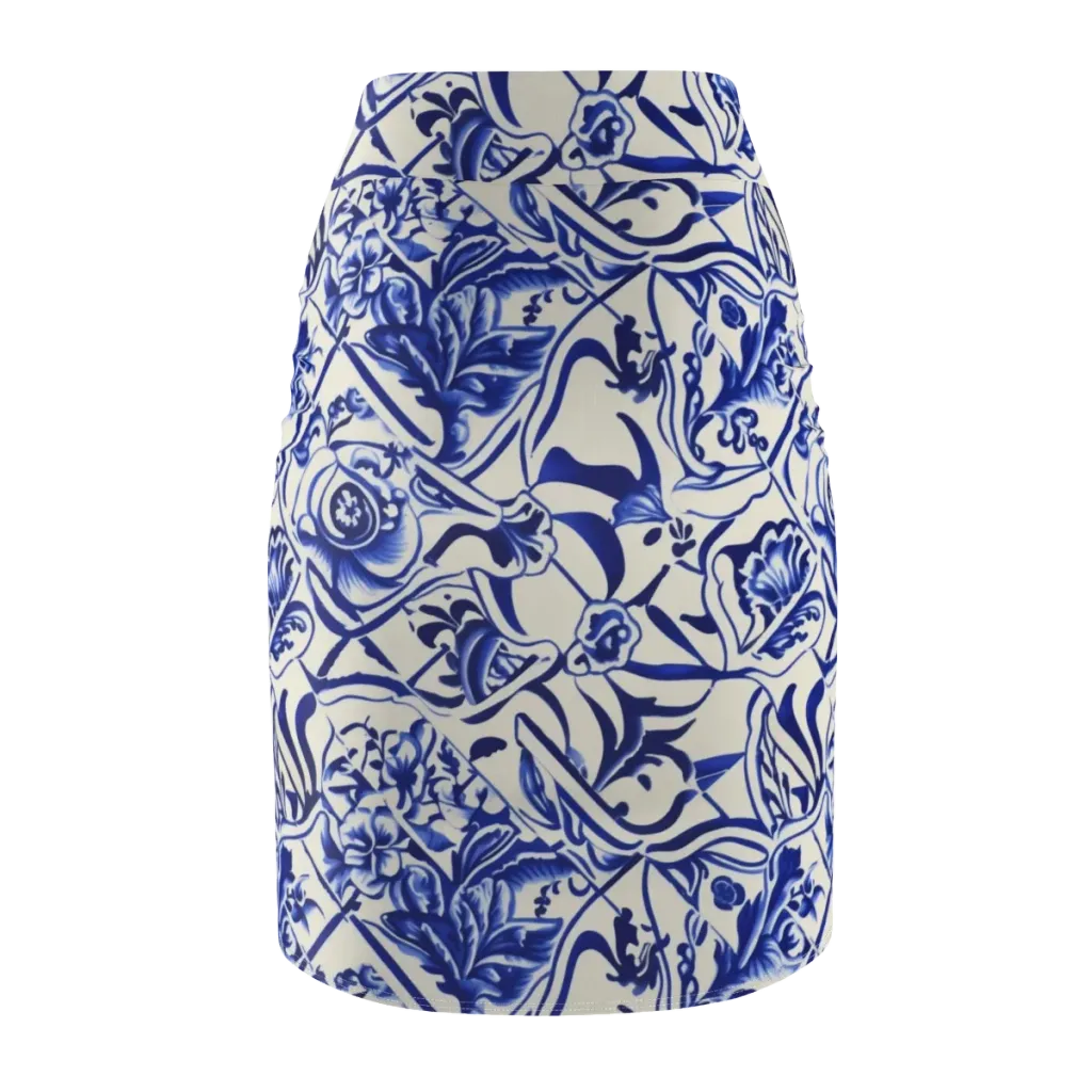 Cobalt Chinoiserie on Pencil Skirt — Back
