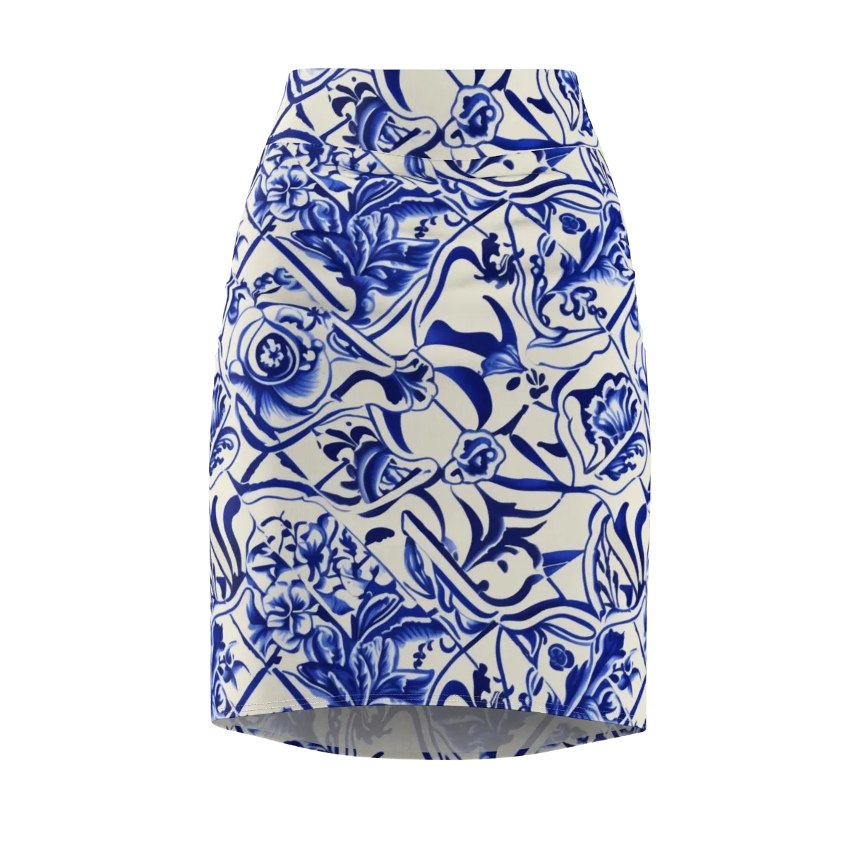 Cobalt Chinoiserie on Pencil Skirt — Front