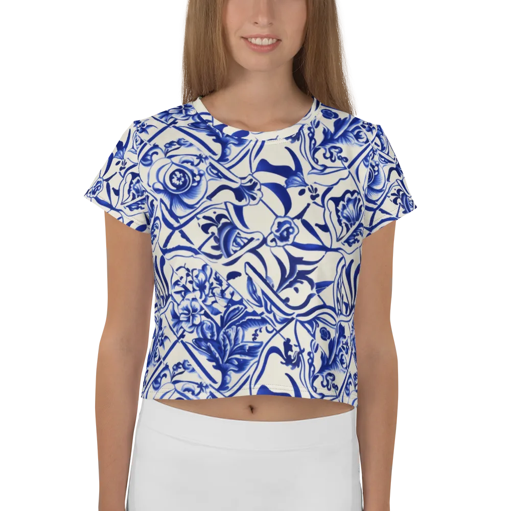 Cobalt Chinoiserie on Crop Tee — Front