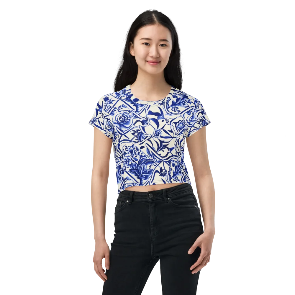 Cobalt Chinoiserie on Crop Tee — Front