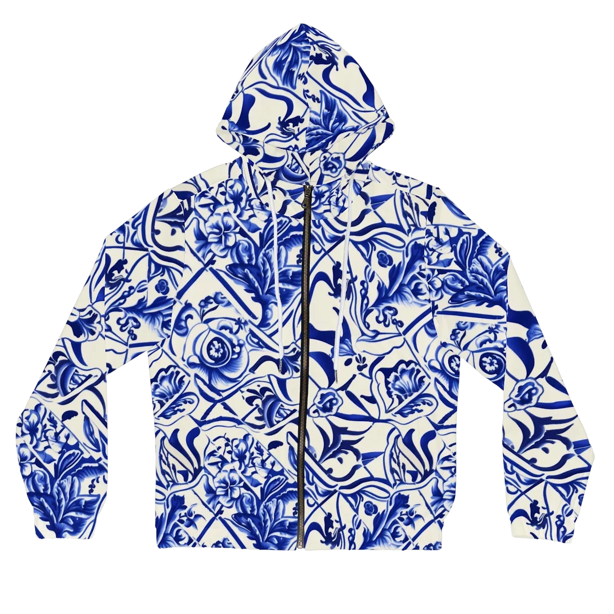Cobalt Chinoiserie on Women's Full-Zip Hoodie — Front