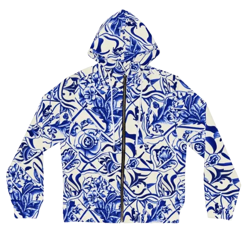 Cobalt Chinoiserie on a Women's Full-Zip Hoodie