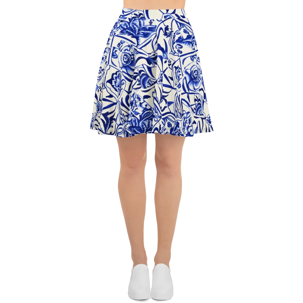 Cobalt Chinoiserie on Skater Skirt — Front