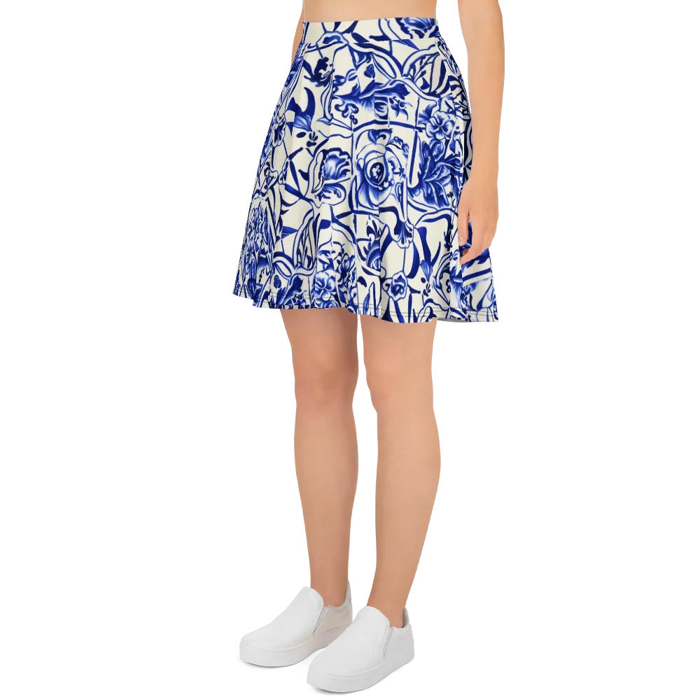 Cobalt Chinoiserie on Skater Skirt — Left