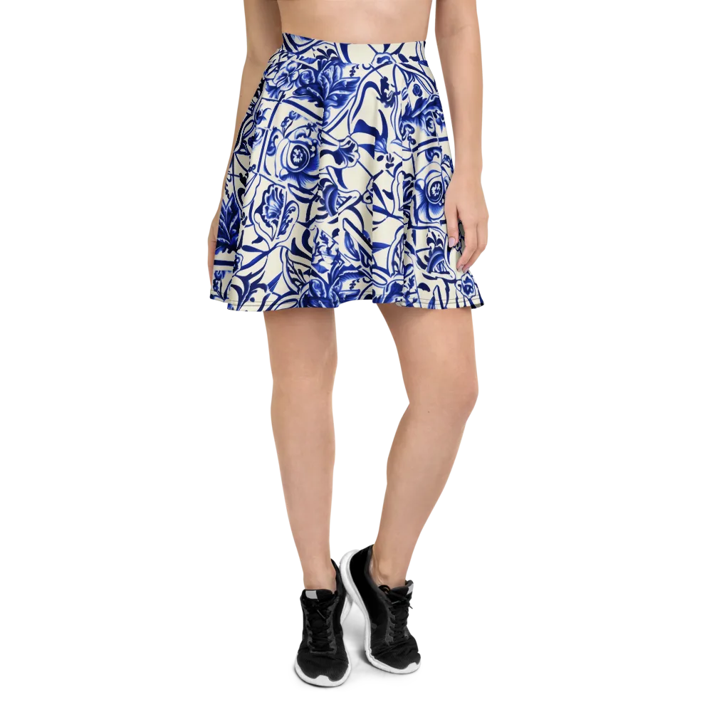 Cobalt Chinoiserie on Skater Skirt — Front