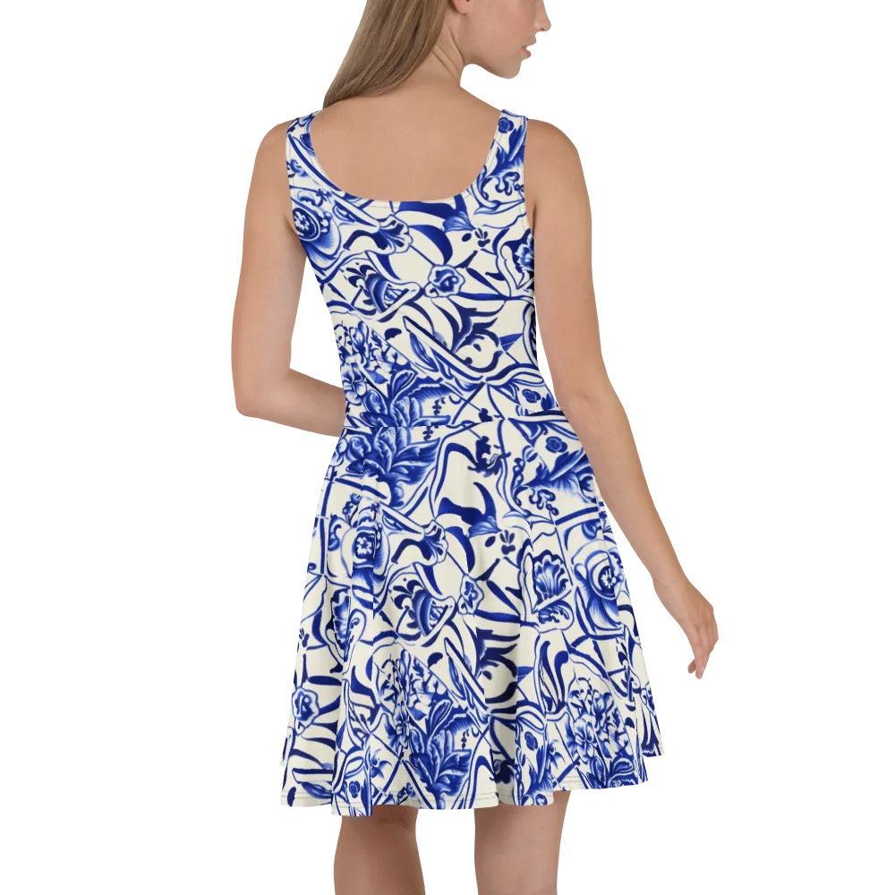 Cobalt Chinoiserie on Skater Dress — Back