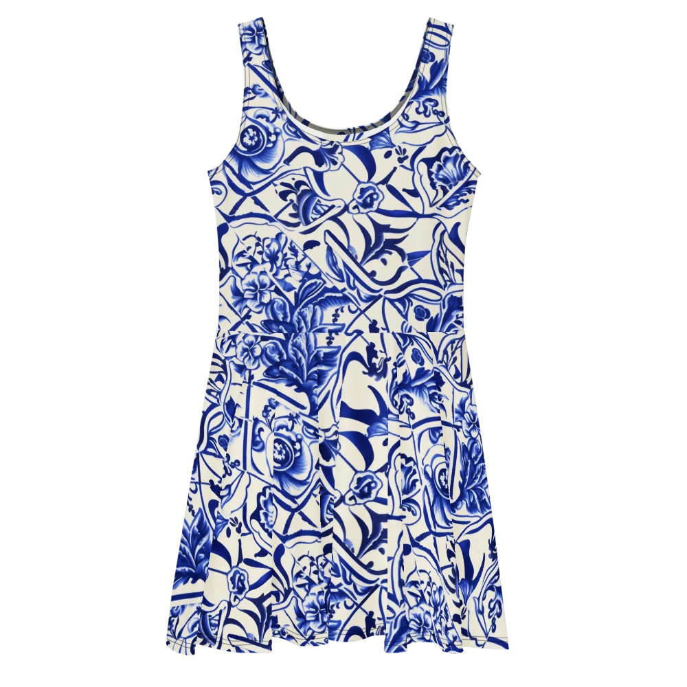 Cobalt Chinoiserie on Skater Dress — Front