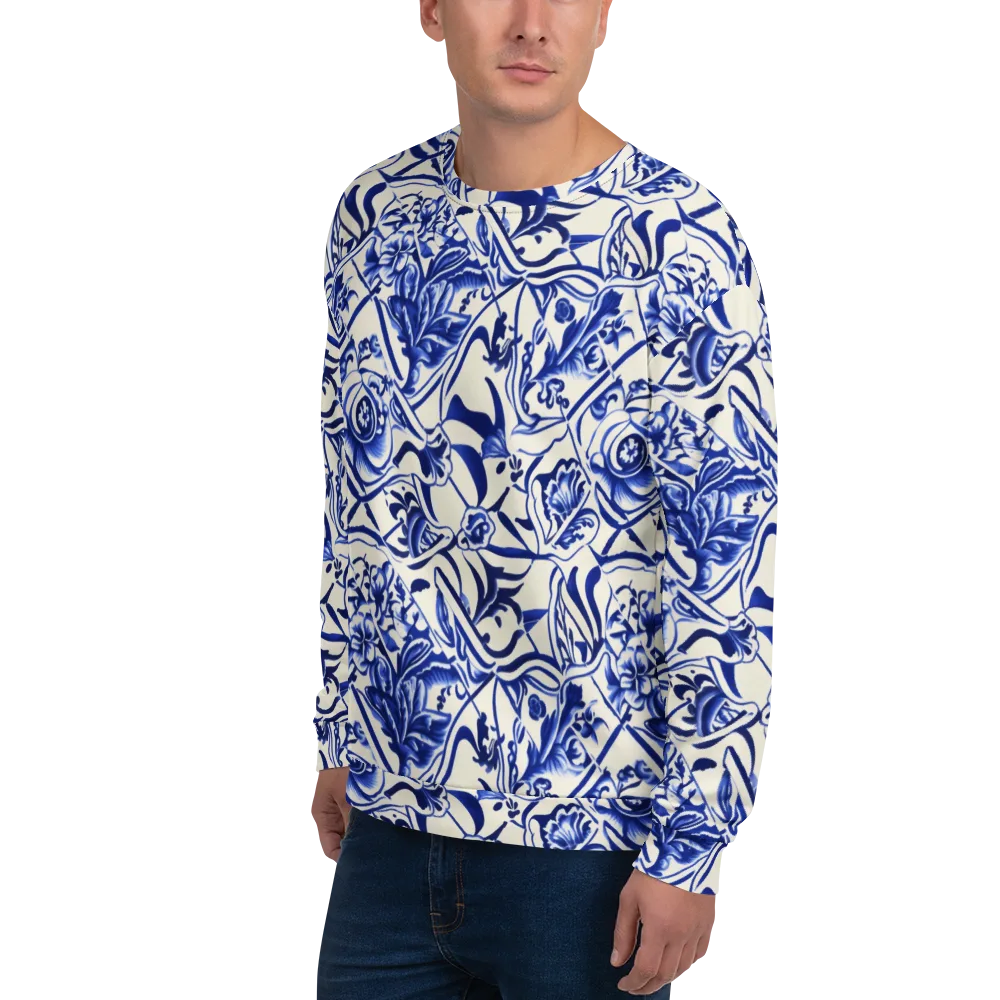 Cobalt Chinoiserie on Sweatshirt — Left Front